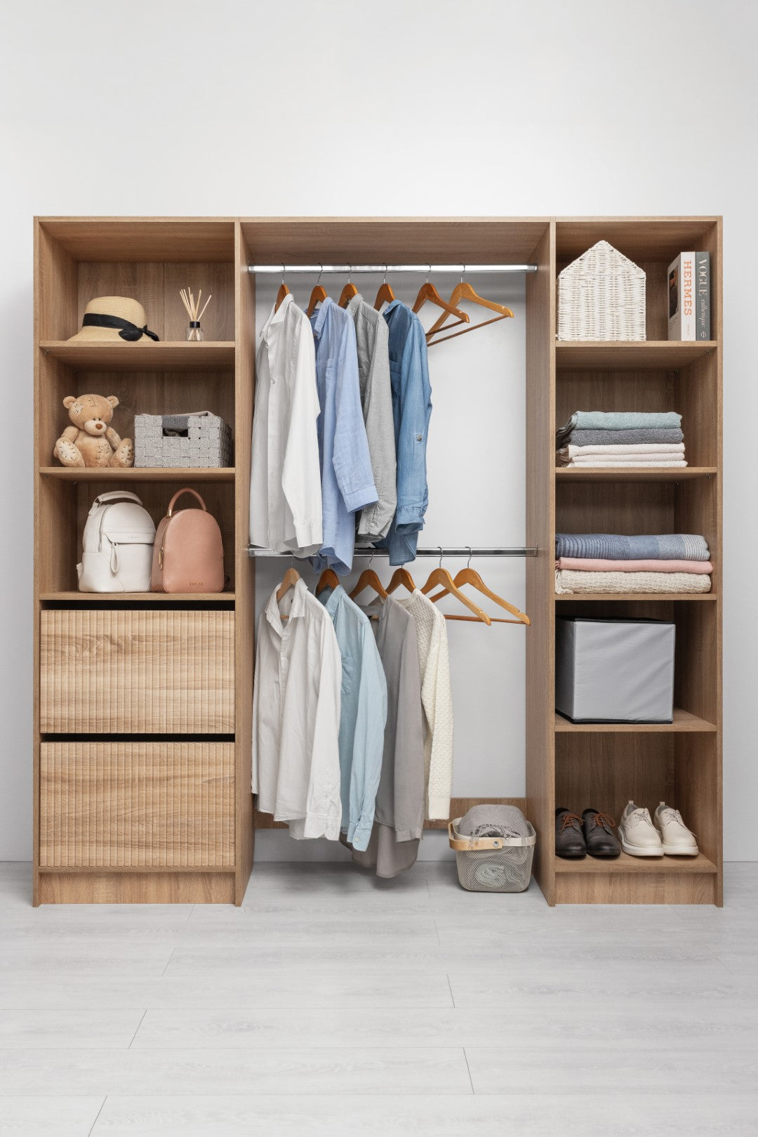 Basel Walk In Wardrobe Kit - Fluted - Natural Oak