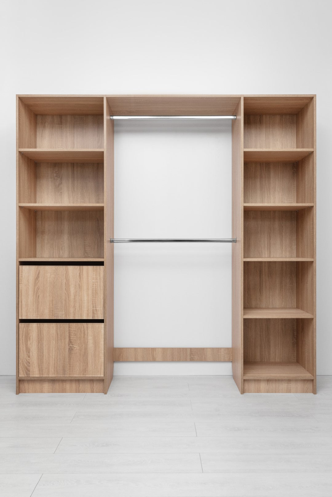 Basel Walk In Wardrobe Kit - Slim Shaker Panel - Natural Oak