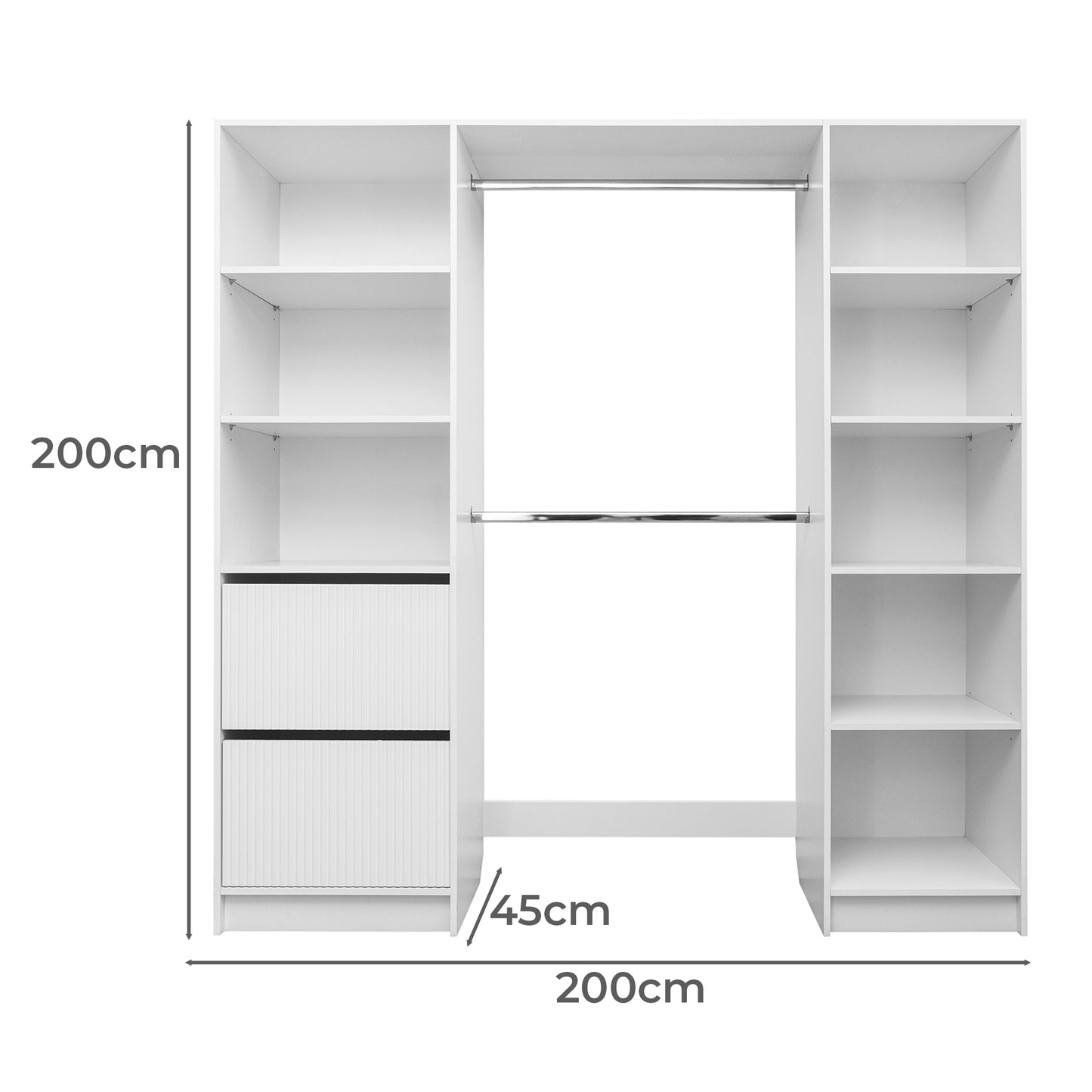 Basel Walk In Wardrobe Kit - Fluted - White