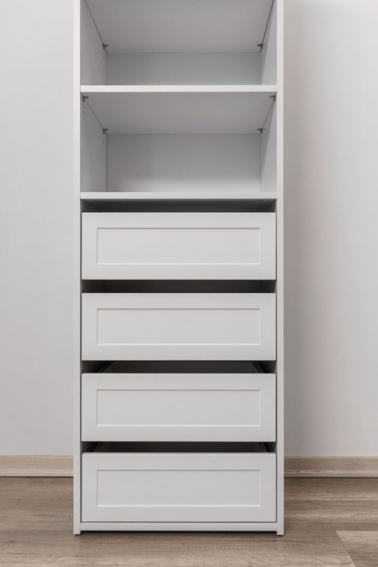 Geneva Built In Wardrobe - 4 Drawer 3 Shelf Module - Hamptons - White