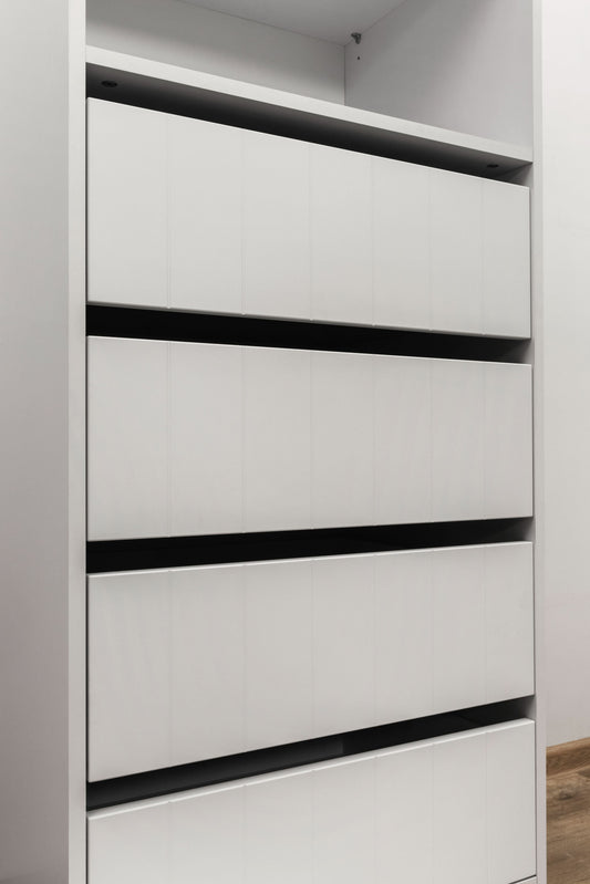 Geneva Built In Wardrobe - 4 Drawer 3 Shelf Module - VJ Panel - White