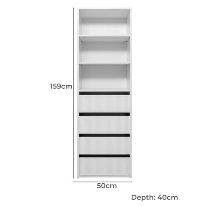 Geneva Built In Wardrobe - 4 Drawer 3 Shelf Module - Fluted - White