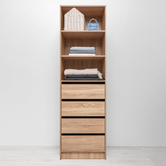 Malmo Walk In Wardrobe - 4 Drawer 3 Shelf Module - Fluted - Natural Oak